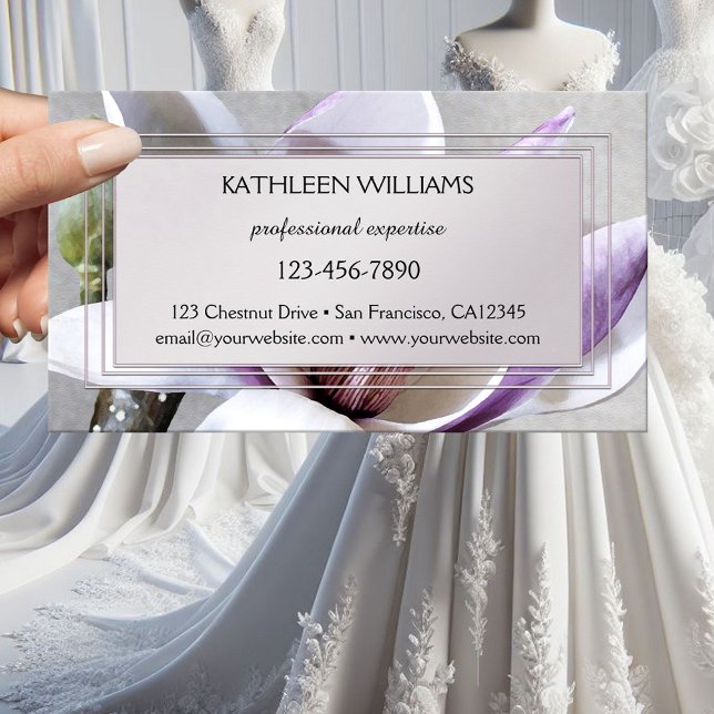 Tarjeta De Visita Magnolia Silver Floral Design Business Card (Business card showing a painted magnolia flower on grey silver - bridal - feminine - chic - elegant)