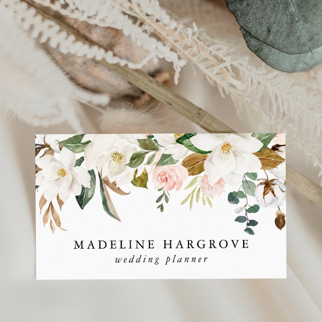 Tarjeta De Visita Magnolias blancas acuarela y floral Rubor (Subido por el creador)