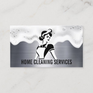 Tarjeta De Visita Maid Cleaner   Soap Suds   Fondo metálico