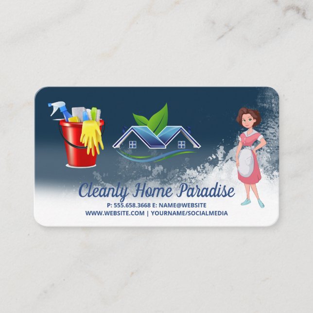 Tarjeta De Visita Maid Cleaning House and Cleaning Supplies (Anverso)