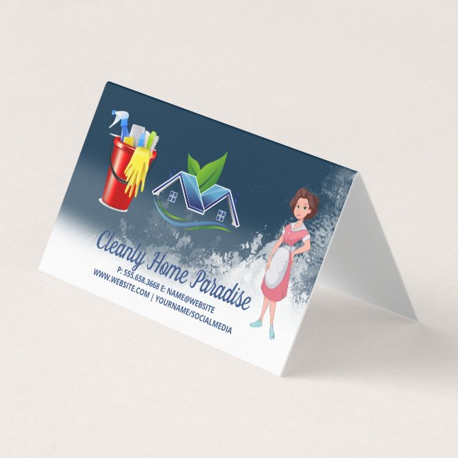 Tarjeta De Visita Maid Cleaning House and Cleaning Supplies (Anverso)