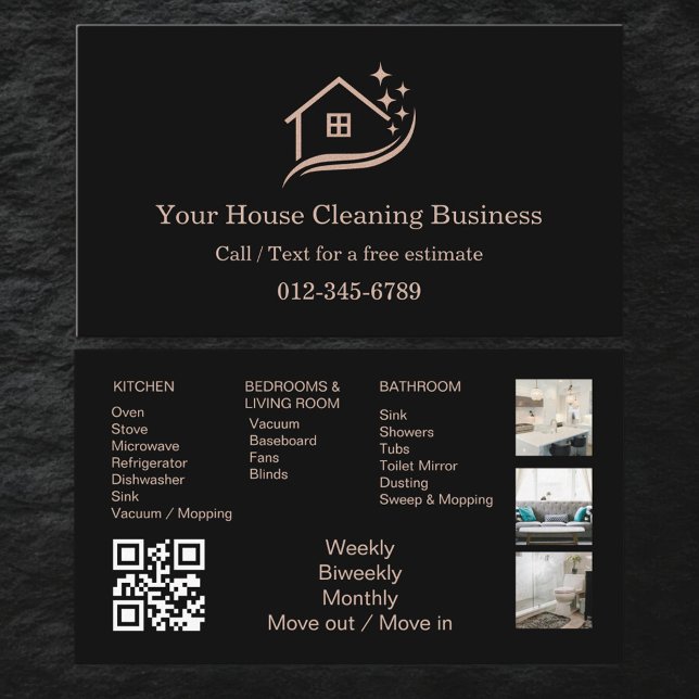 Tarjeta De Visita Maid Cleaning House QR Code Sparkling (Subido por el creador)