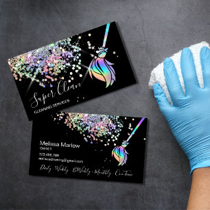 Tarjeta De Visita Maid Cleaning House Sparkling Holograph