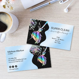 Tarjeta De Visita Maid Cleaning House Sparkling Holograph Business C