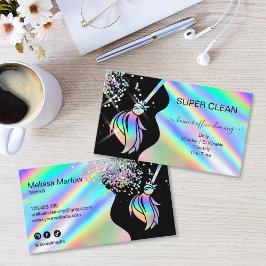 Tarjeta De Visita Maid Cleaning House Sparkling Holograph Business C