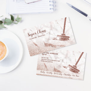 Tarjeta De Visita Maid Cleaning House Sparkling Rose Gold Marble
