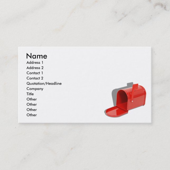 Tarjeta De Visita MailboxOpen051409shadows, nombre, dirección 1, (Anverso)