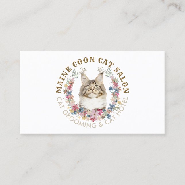 Tarjeta De Visita Maine Coon Cat Grooming Salon Mascota Spa (Anverso)
