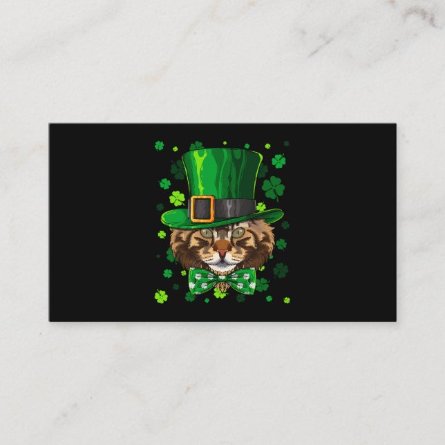 Tarjeta De Visita Maine Coon St Patricks Day Cat Leprechaun Gorra Sh (Anverso)