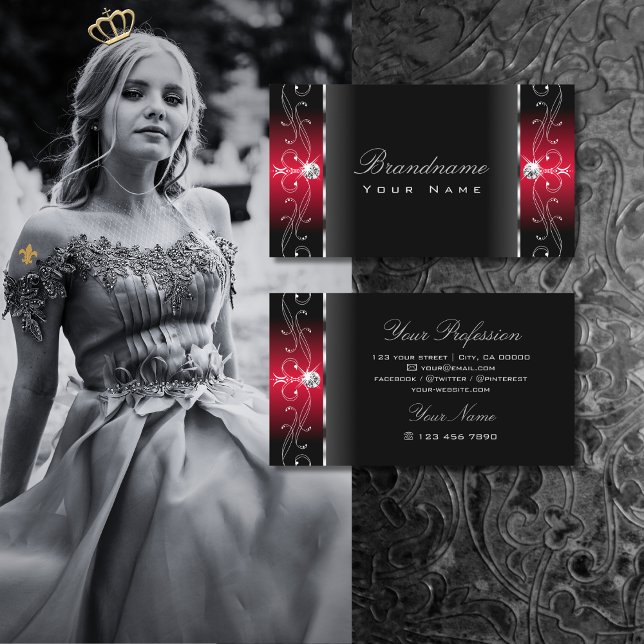 Tarjeta De Visita Majestuosas Joyas Negras y Rojas Cruzadas Ornament (Subido por el creador)