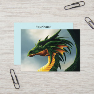 Tarjeta De Visita Majestuoso Dragón Verde Esmeralda Fantasía