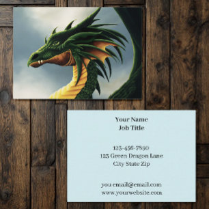 Tarjeta De Visita Majestuoso Dragón Verde Esmeralda Fantasía