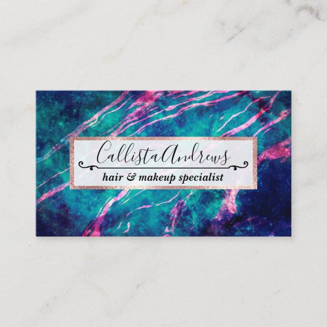 Tarjeta De Visita Majestuoso rosa Verde azulado Verde Marble Starry  (Anverso)
