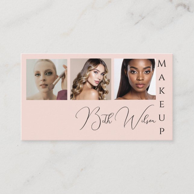 Tarjeta De Visita Makeup 3 photo, Pink & Black Business  (Anverso)