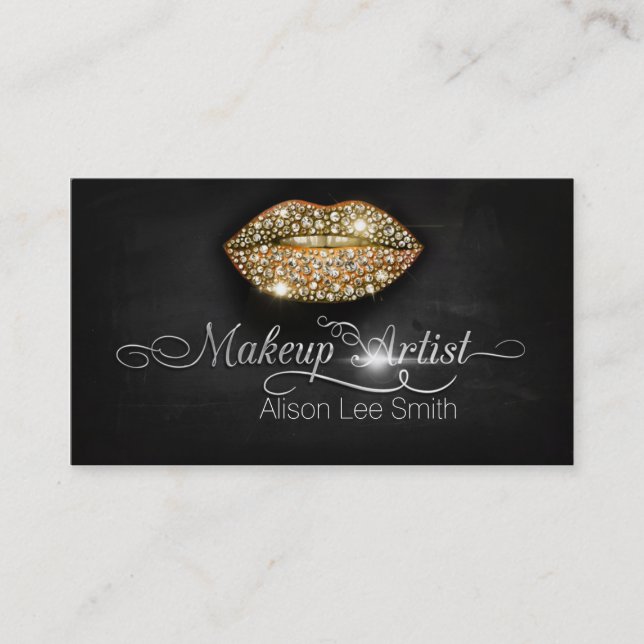 Tarjeta De Visita Makeup Artist / Diamonds Sparkle Lips (Anverso)