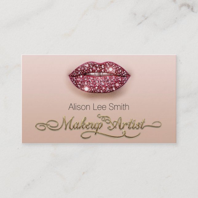 Tarjeta De Visita Makeup Artist / Diamonds Sparkle Lips (Anverso)