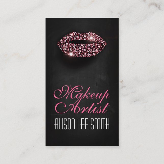 Tarjeta De Visita Makeup Artist / Diamonds Sparkle Lips (Anverso)