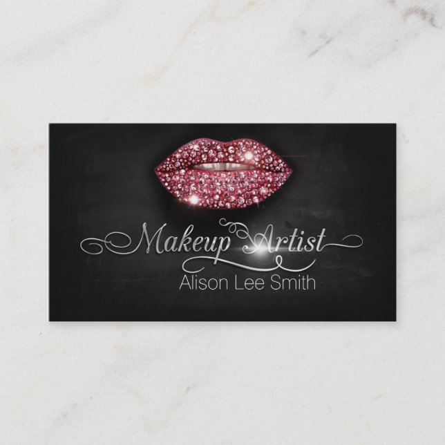 Tarjeta De Visita Makeup Artist / Diamonds Sparkle Lips (Anverso)