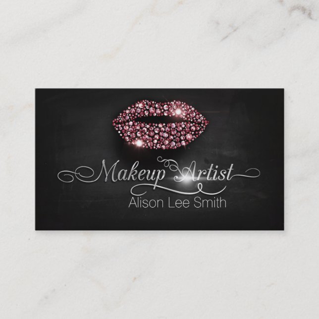 Tarjeta De Visita Makeup Artist / Diamonds Sparkle Lips (Anverso)