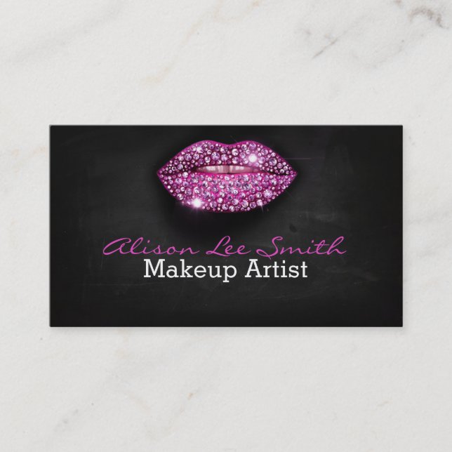 Tarjeta De Visita Makeup Artist / Diamonds Sparkle Lips (Anverso)