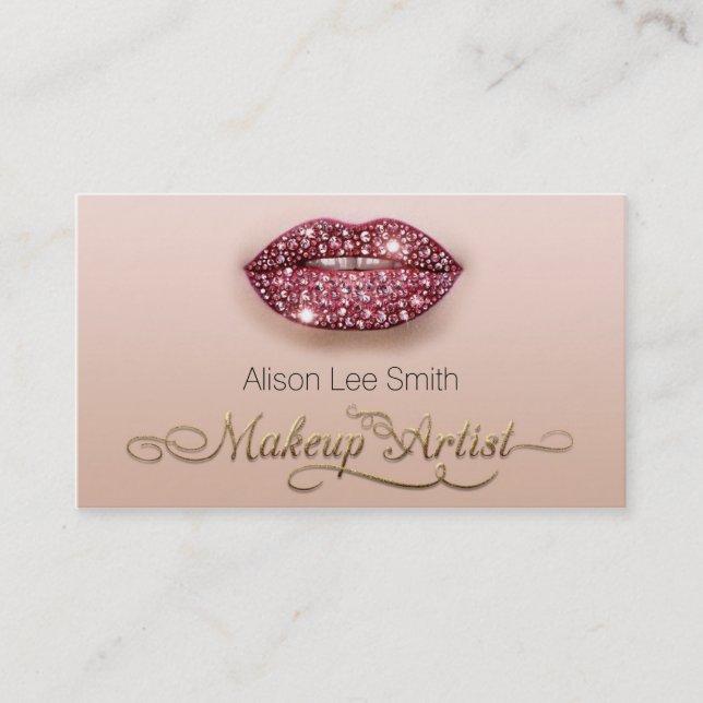 Tarjeta De Visita Makeup Artist / Diamonds Sparkle Lips (Anverso)