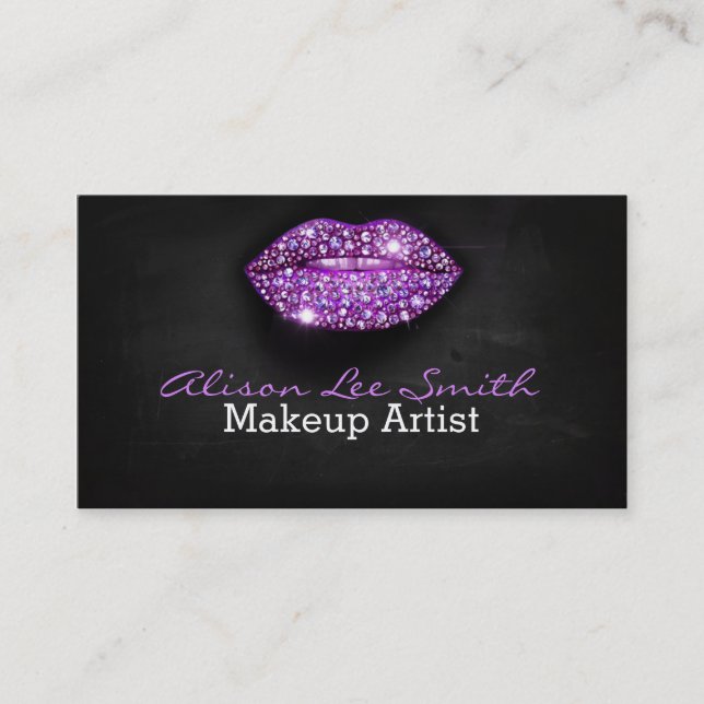 Tarjeta De Visita Makeup Artist / Diamonds Sparkle Lips (Anverso)