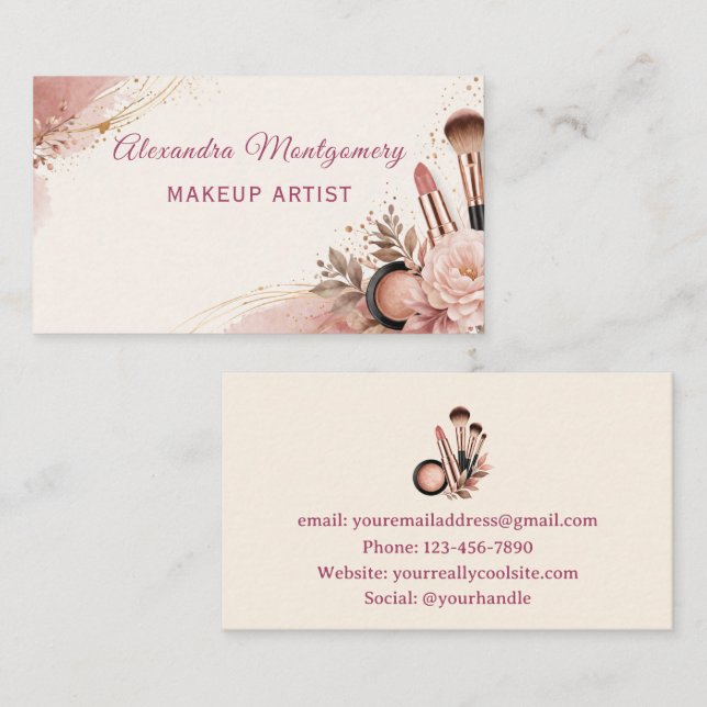 Tarjeta De Visita Makeup Artist Elegant Business Card (Anverso / Reverso)