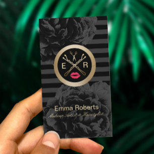 Tarjeta De Visita Makeup Artist & Hair Salon Rayas Modernas Floral