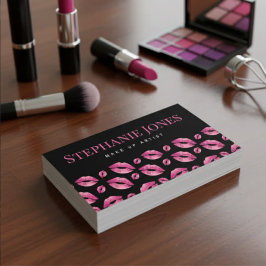 Tarjeta De Visita Makeup Artist Lips Pattern Cute Pink & Black