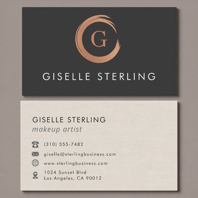 Tarjeta De Visita Makeup Artist Metallic Rose Gold Monogram (Subido por el creador)