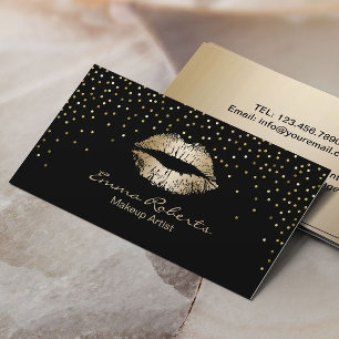 Tarjeta De Visita Makeup Artist Modern Confetti Dots Gold Kiss