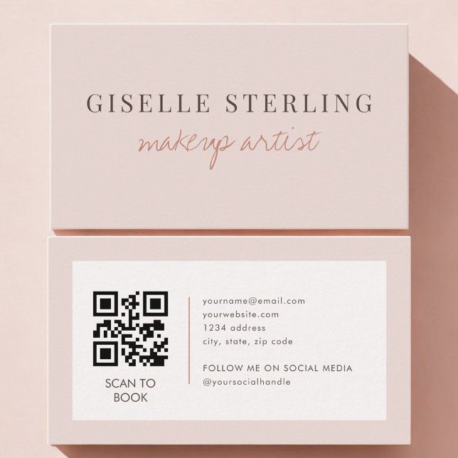 Tarjeta De Visita Makeup Artist QR Code Blush Pink  (Subido por el creador)
