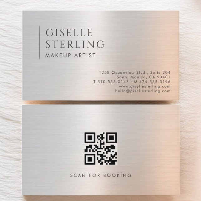 Tarjeta De Visita Makeup Artist QR Code Brushed Metal (Subido por el creador)
