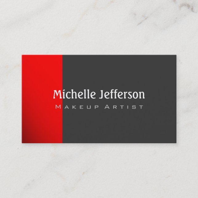 Tarjeta De Visita Makeup Artist Red Dark Gray Trendy Business Card (Anverso)