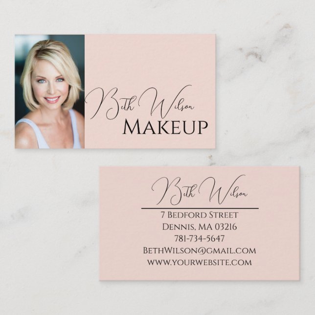 Tarjeta De Visita Makeup Business Card, Pink & Black (Anverso / Reverso)