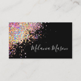 Tarjeta De Visita Makeup Elegante Rosa Holográfico Purpurina de oro 