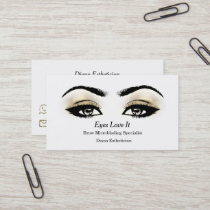 Tarjeta De Visita Makeup Eyebrow azota Belleza Blanca y Negra Dorada