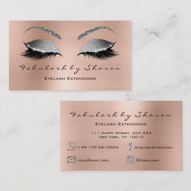 Tarjeta De Visita Makeup Eyebrow azota Purpurina Diamond Pink Silver (Anverso / Reverso)
