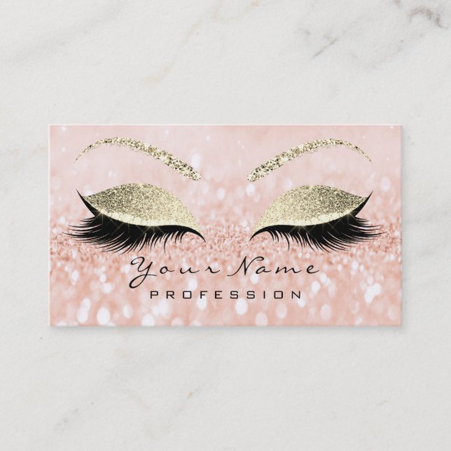 Tarjeta De Visita Makeup Eyebrow Eyes Lashes Purpurina Peach Gold (Anverso)