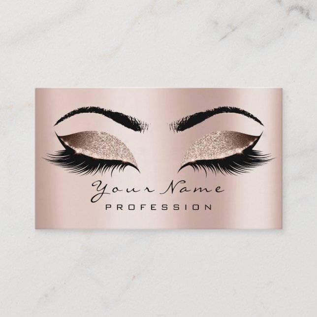 Tarjeta De Visita Makeup Eyebrow Eyes Lashes Purpurina SPA Gold Pink (Anverso)