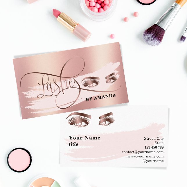 Tarjeta De Visita Makeup Eyebrow Eyes Lashes Rosa Relieve metalizado (Subido por el creador)