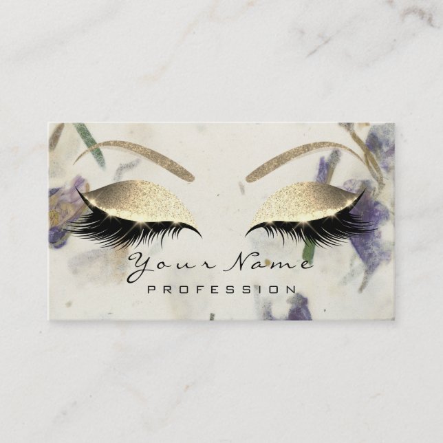 Tarjeta De Visita Makeup Eyebrow Eyes Lazas Purpurina Gold Purple (Anverso)