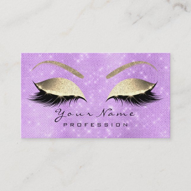 Tarjeta De Visita Makeup Eyebrow Eyes Lazas Purpurina Lavanda Gold (Anverso)