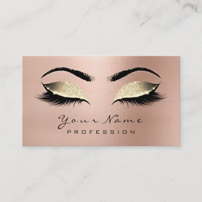Tarjeta De Visita Makeup Eyebrow Eyes Lazas Purpurina Rosa Gold Lux (Anverso)