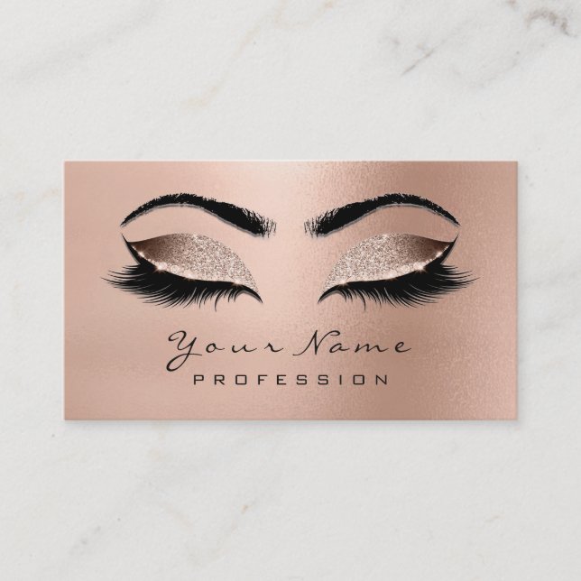 Tarjeta De Visita Makeup Eyebrow Eyes Lazas Purpurina Rosa Gold Lux (Anverso)