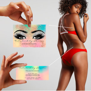 Tarjeta De Visita Makeup Eyebrow Lash Purpurina Pastel Spark Estheti
