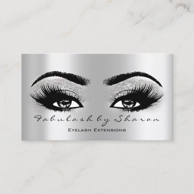 Tarjeta De Visita Makeup Eyebrow Lash Purpurina VIP Gray Silver Spar (Anverso)