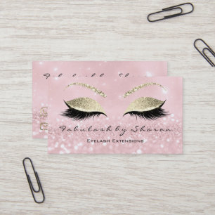 Tarjeta De Visita Makeup Eyebrow Lashes Extensión Purpurina Oro Rosa