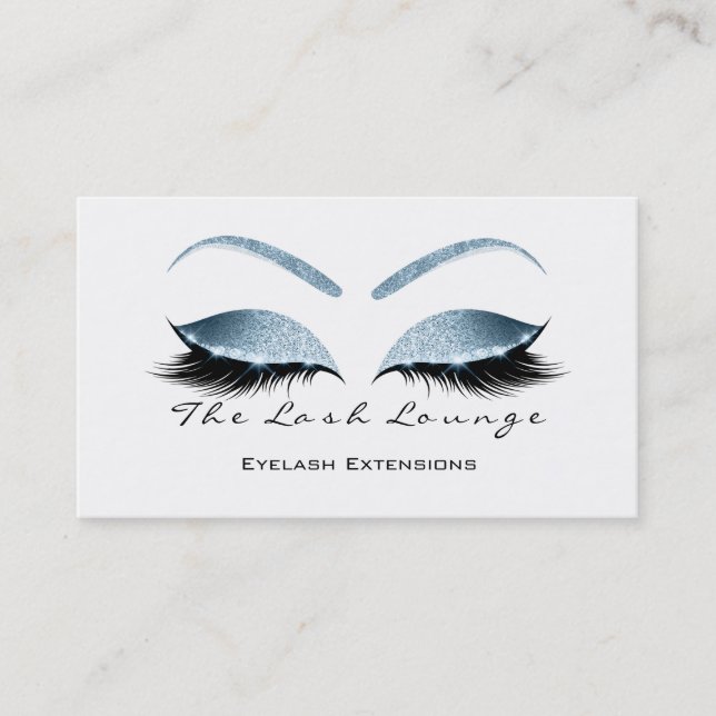 Tarjeta De Visita Makeup Eyebrow Lashes Purpurina Azul Blanco (Anverso)