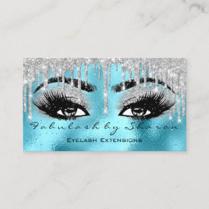 Tarjeta De Visita Makeup Eyebrow Lashes Purpurina Drin Azul VIP Plat